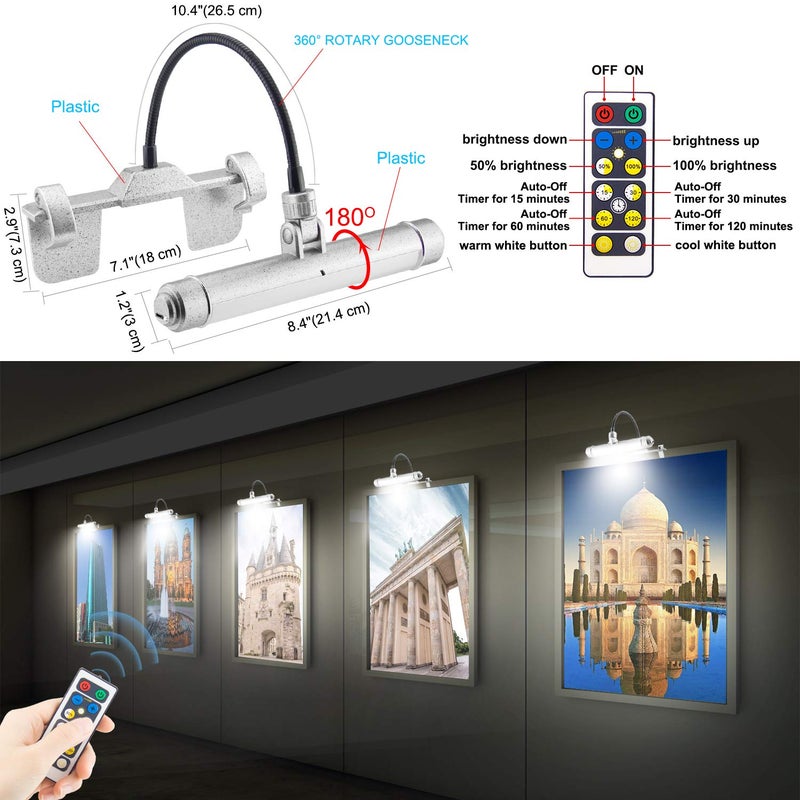 BIGMONAT USB Rechargeable Picture Light Wireless Led Art Light with Remote Control,Rotatable Painting Light Head of 3 Lighting Modes Dimmable Display Lamp for Frame Portrait Artwork Trophy - Image 4
